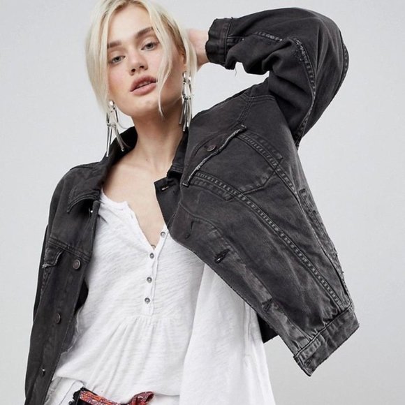 New Boho Embroidered Black Denim Jacket Coat - Picture 10 of 12